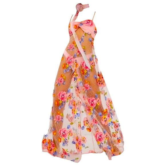 For Love & Lemons Embroidered Maxi Detailed Floral Appliqué NWT Size XS NWT - Picture 4 of 15